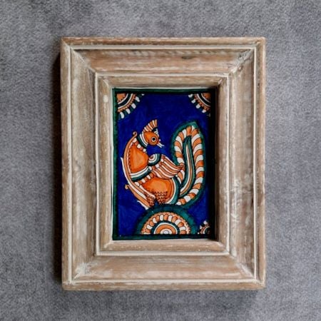 Vintage Hand Painted Kalamkari Bird Art Wooden Frame